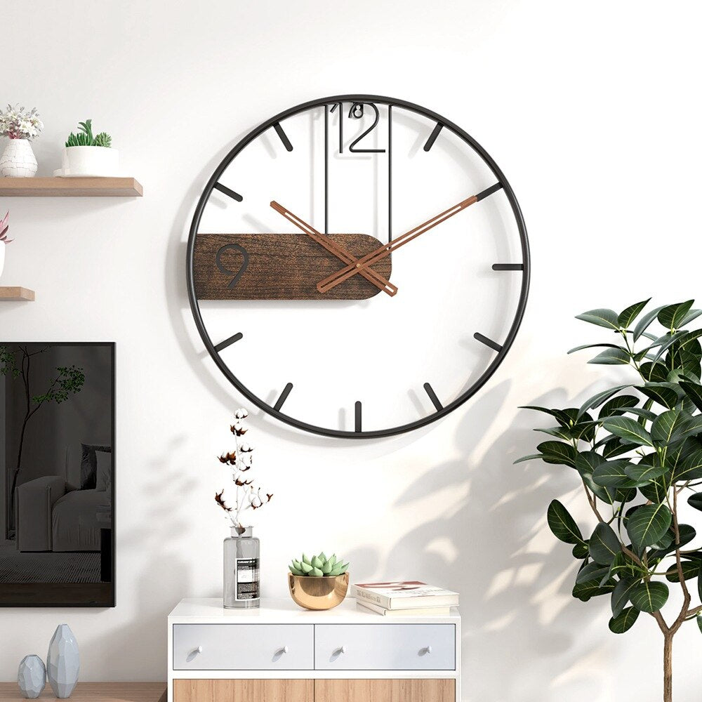 Mosrugs | Steel-Walnut Wall Clock | Modern Industrial Design with Walnut Wood
