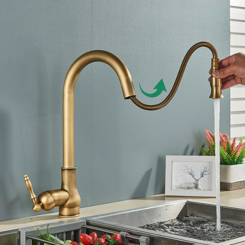 Mosrugs | VintageTap Antique Brass Kitchen Tap – Retro Style Mixer Faucet with Swivel Spout