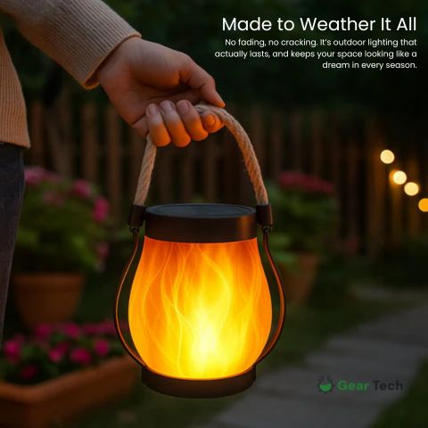 Mosrugs | Solar-Powered Outdoor Lantern | Realistic Flame Effect, All-Weather Proof & Ideal for Cozy Evenings on the Patio or Balcony