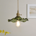 Mosrugs | Elegant Hibiscus Flower Pendant Light – Glass & Brass Hanging Lamp