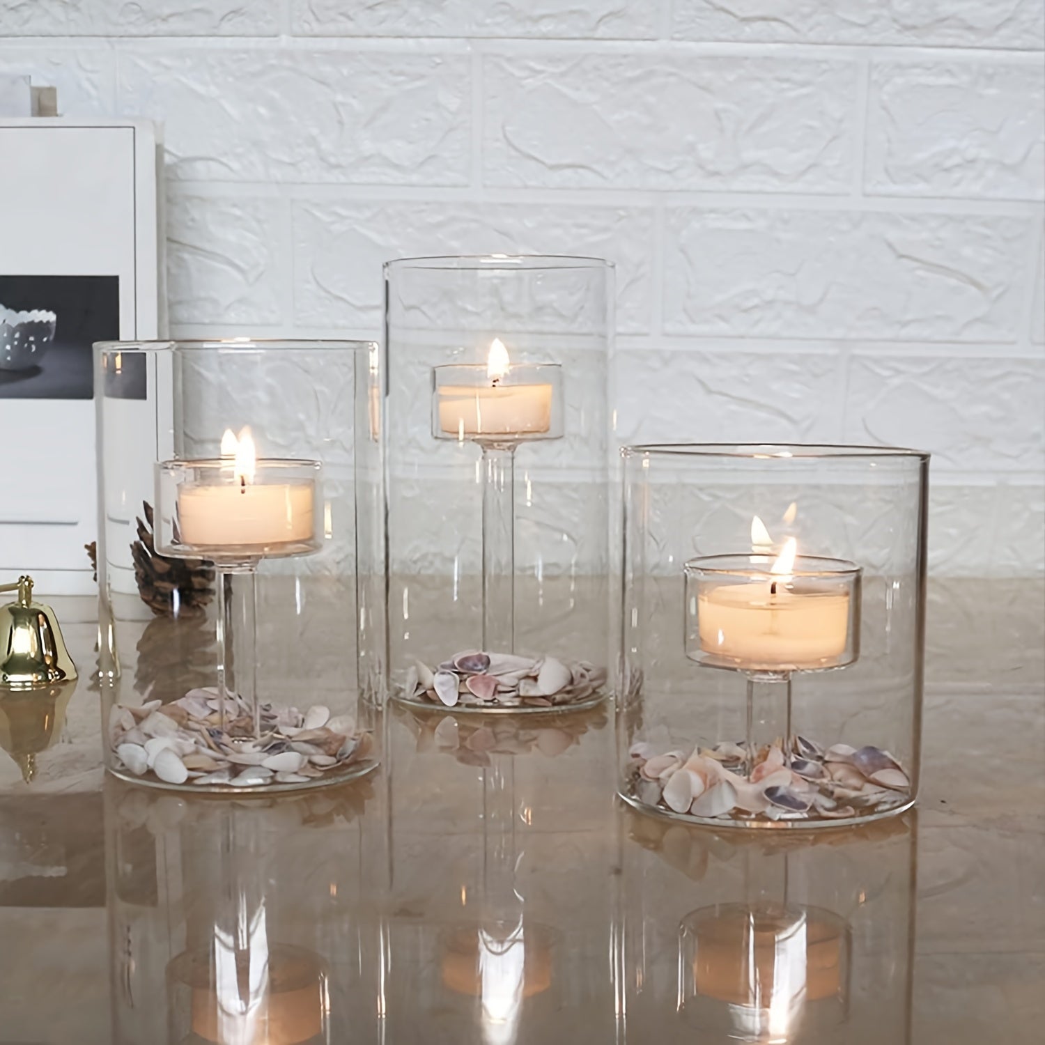Mosrugs | PureLight - Trio of Transparent Candle Holders for Elegant Tables
