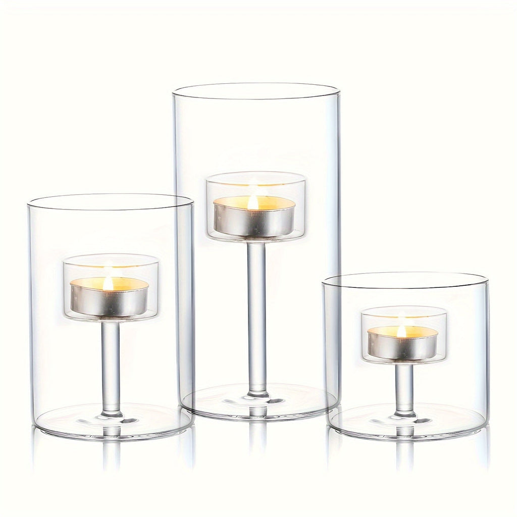 Mosrugs | PureLight - Trio of Transparent Candle Holders for Elegant Tables