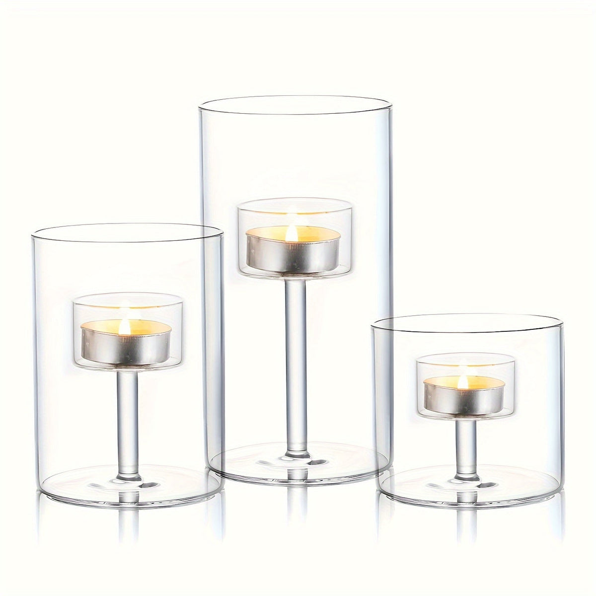 Mosrugs | PureLight - Trio of Transparent Candle Holders for Elegant Tables