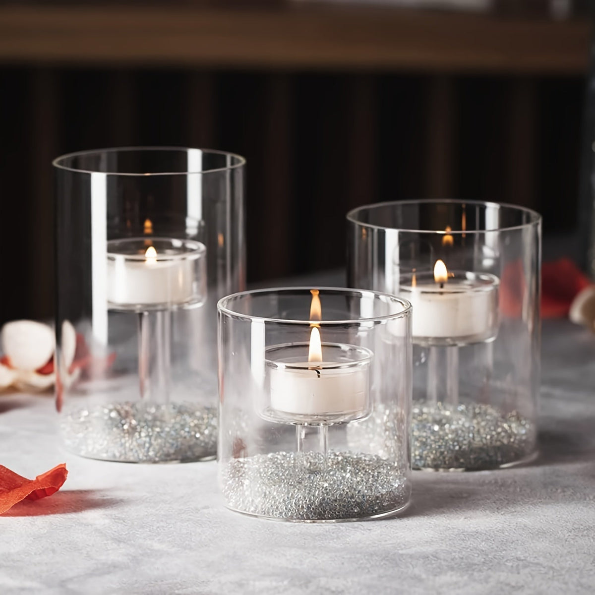 Mosrugs | PureLight - Trio of Transparent Candle Holders for Elegant Tables