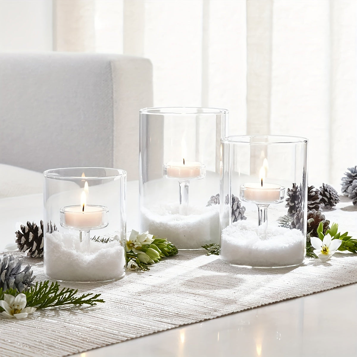 Mosrugs | PureLight - Trio of Transparent Candle Holders for Elegant Tables