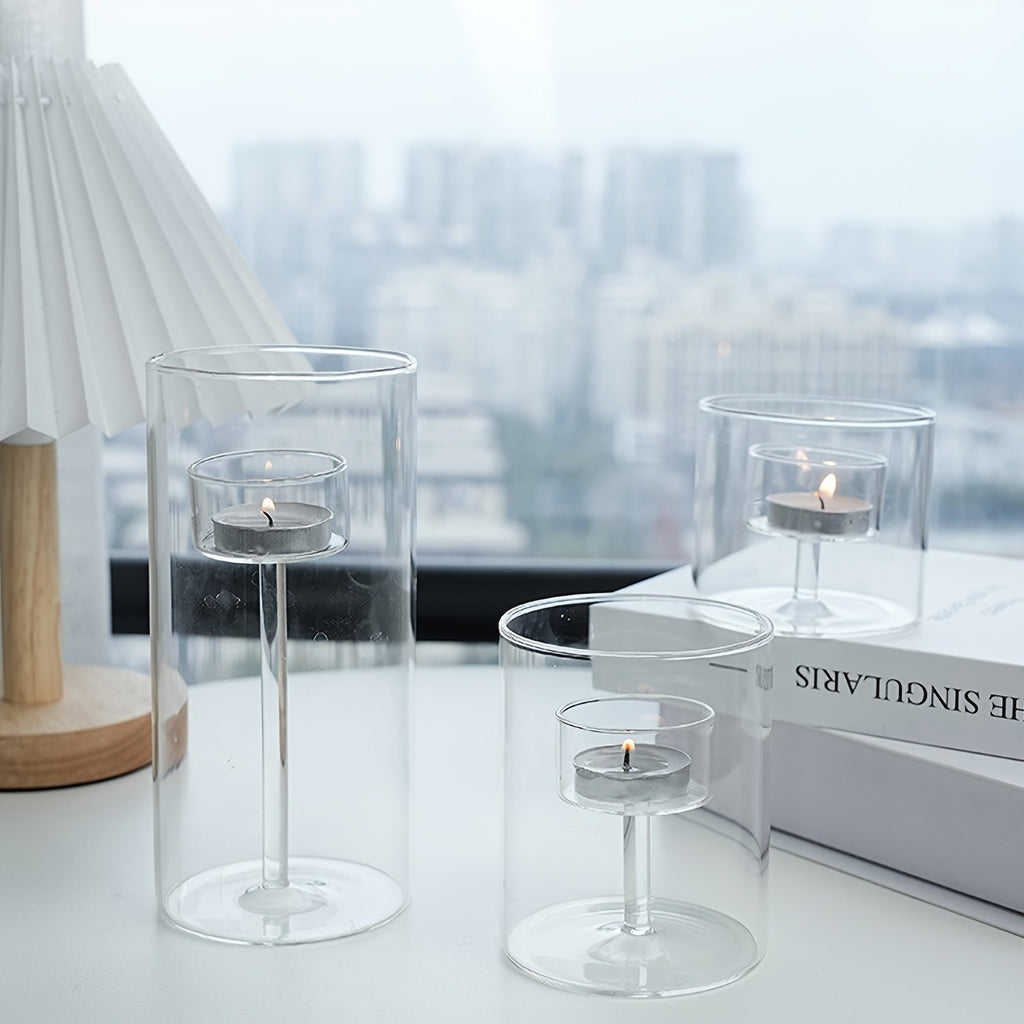 Mosrugs | PureLight - Trio of Transparent Candle Holders for Elegant Tables