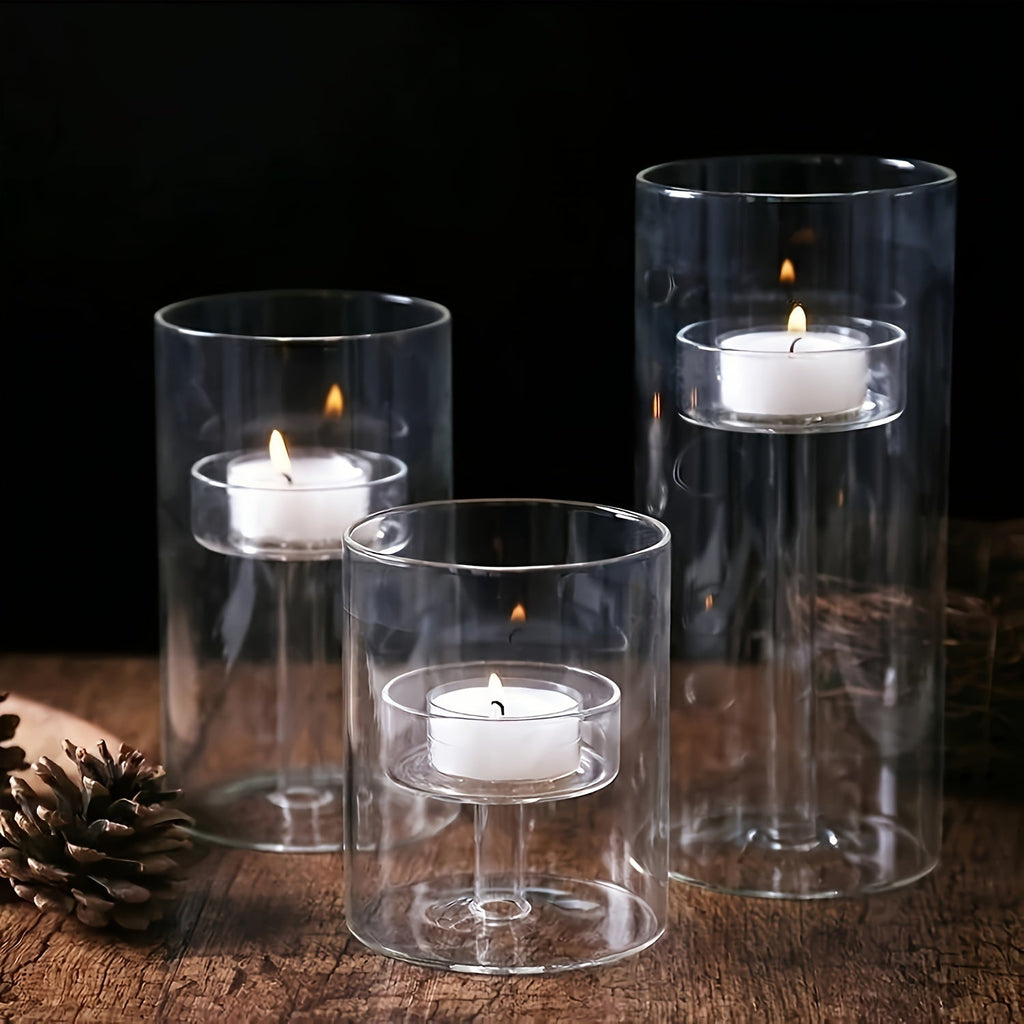 Mosrugs | PureLight - Trio of Transparent Candle Holders for Elegant Tables