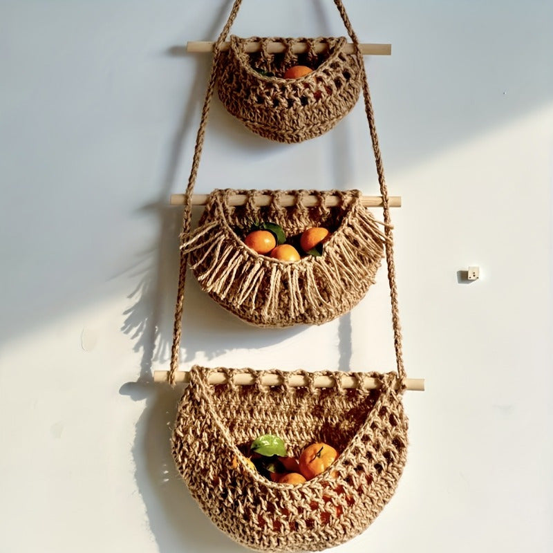 Mosrugs | BohoHaven - Woven Wall Basket with 6 Hooks