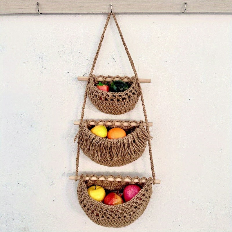 Mosrugs | BohoHaven - Woven Wall Basket with 6 Hooks
