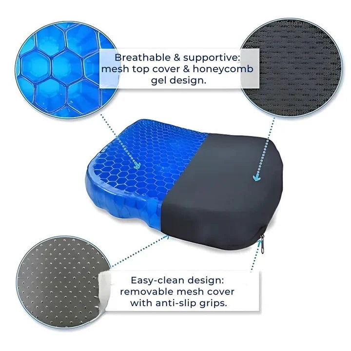 Mosrugs | Cooling Gel Seat Cushion | Breathable, Flexible & Pain Relief for Office Chairs, Cars, and Home Use