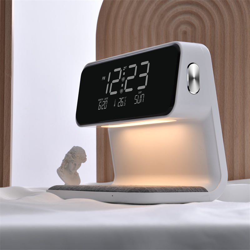 Mosrugs | 3-in-1 Bedside Lamp with Wireless Charger – LCD Alarm Clock & Touch Dimmable LED Table Lamp