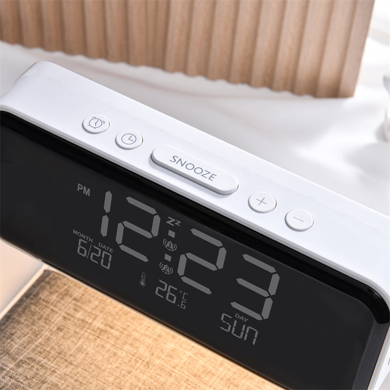 Mosrugs | 3-in-1 Bedside Lamp with Wireless Charger – LCD Alarm Clock & Touch Dimmable LED Table Lamp