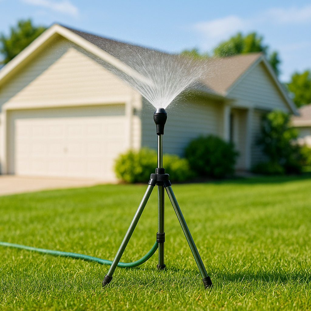 Mosrugs | Adjustable 360° Garden Sprinkler on Tripod – Stainless Steel Height-Adjustable Lawn Irrigation System