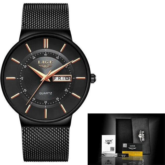 Mosrugs | Luxury Men’s Ultra-Thin Waterproof Stainless Steel Quartz Watch – Elegant Date Display Sports Wristwatch