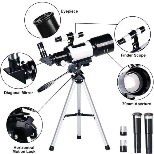 Mosrugs | Professional Astronomical Telescope | 70mm Aperture, 300mm Focal Length & Easy Setup for Stargazing and Nature Exploration