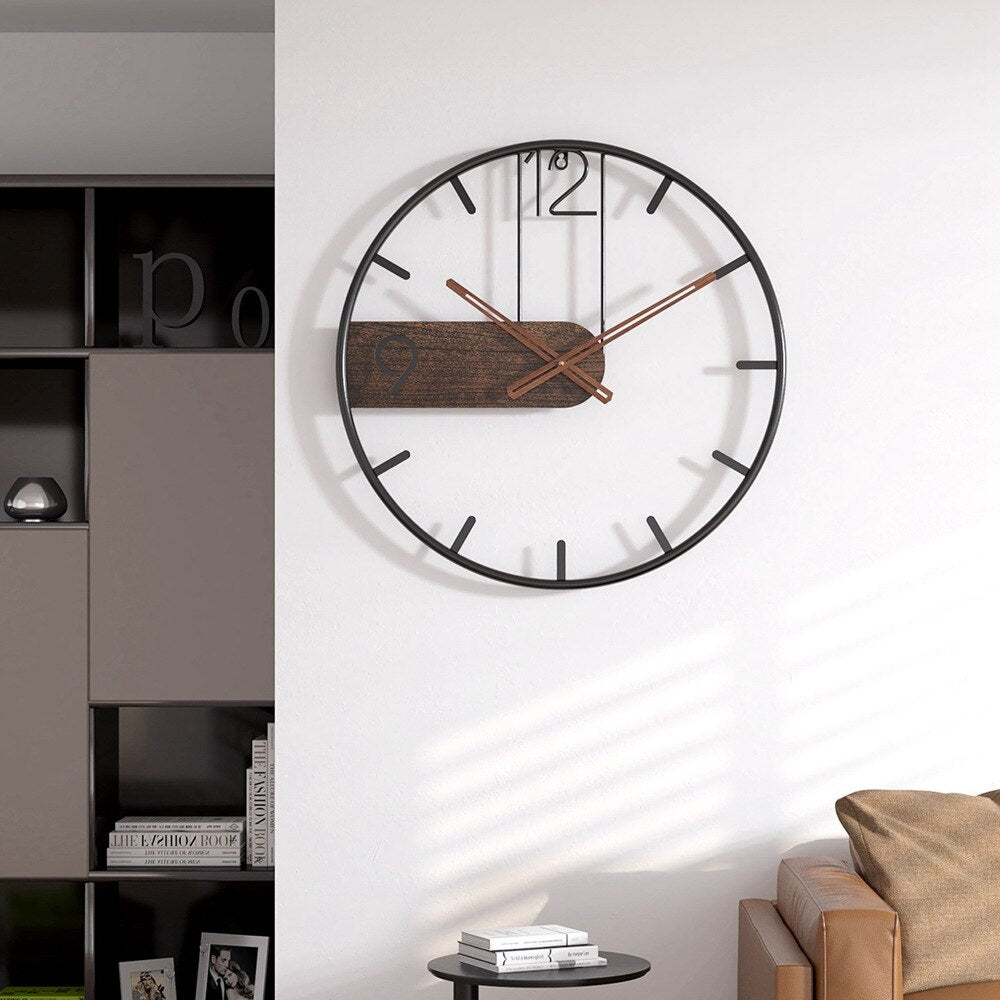 Mosrugs | Steel-Walnut Wall Clock | Modern Industrial Design with Walnut Wood