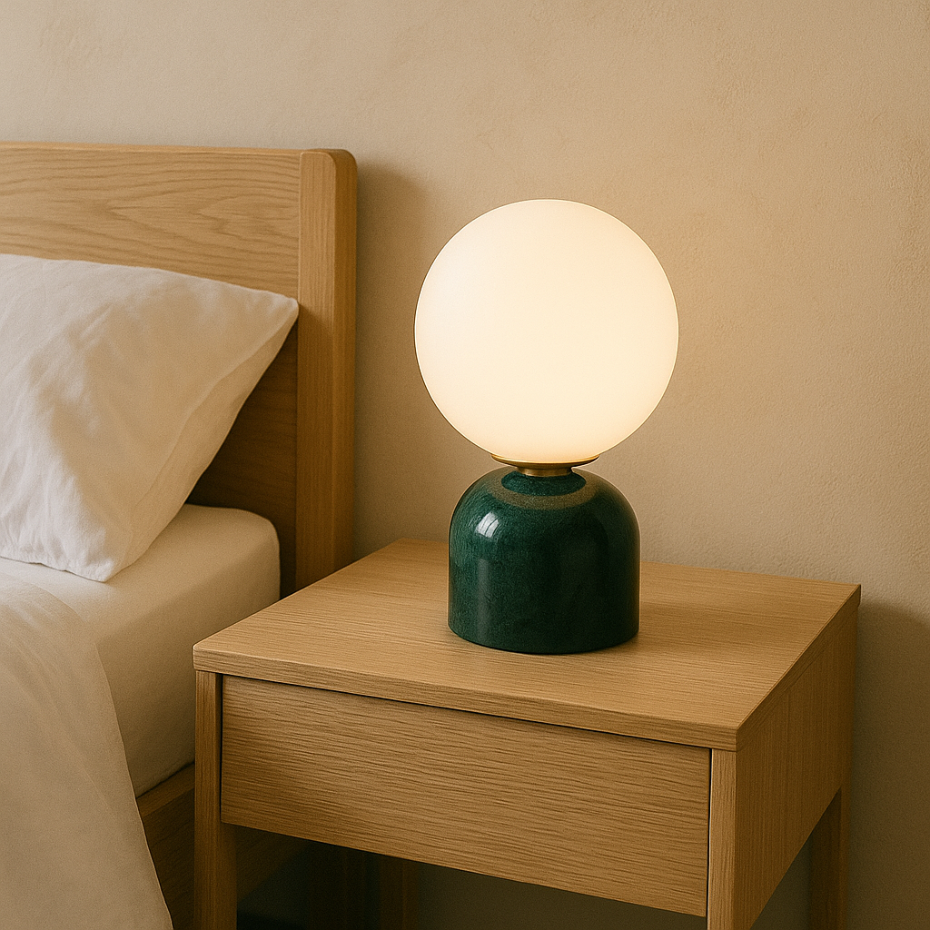 Mosrugs | Marnor | Marble Table Lamp with Glass Shade – Scandinavian Minimalist Design