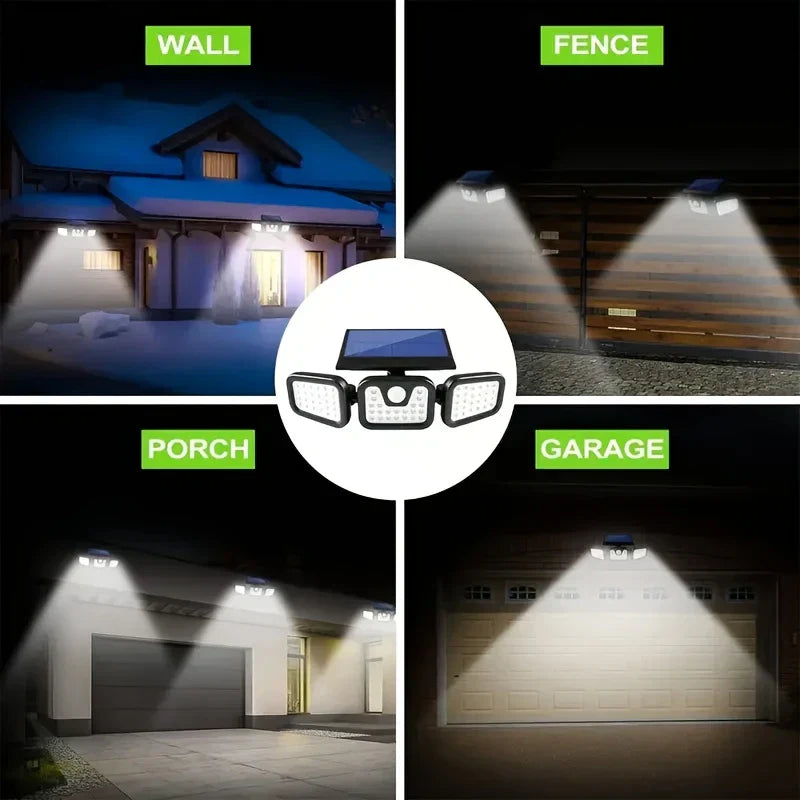 Mosrugs | Solar LED Floodlight with Motion Sensor – 3-Head Outdoor Security Lighting for Garden, Driveway & Garage