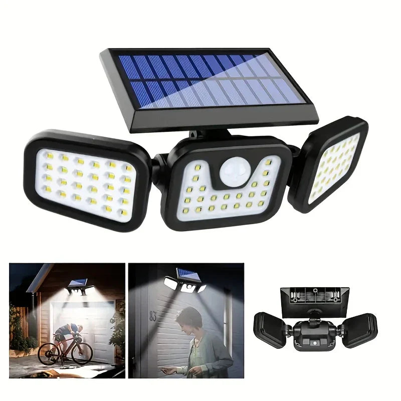 Mosrugs | Solar LED Floodlight with Motion Sensor – 3-Head Outdoor Security Lighting for Garden, Driveway & Garage