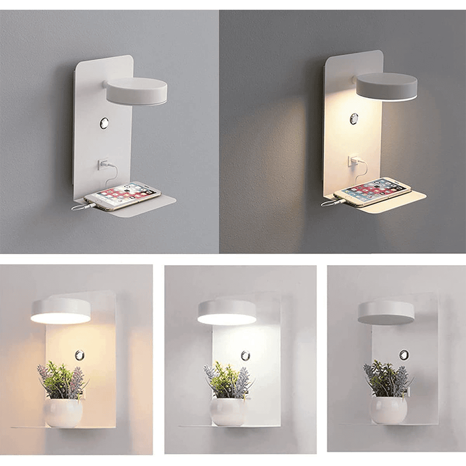 Mosrugs | LED Wall Light with Shelf | Soft Glow, Modern Design & Ideal for Creating a Festive Atmosphere in Your Bedroom