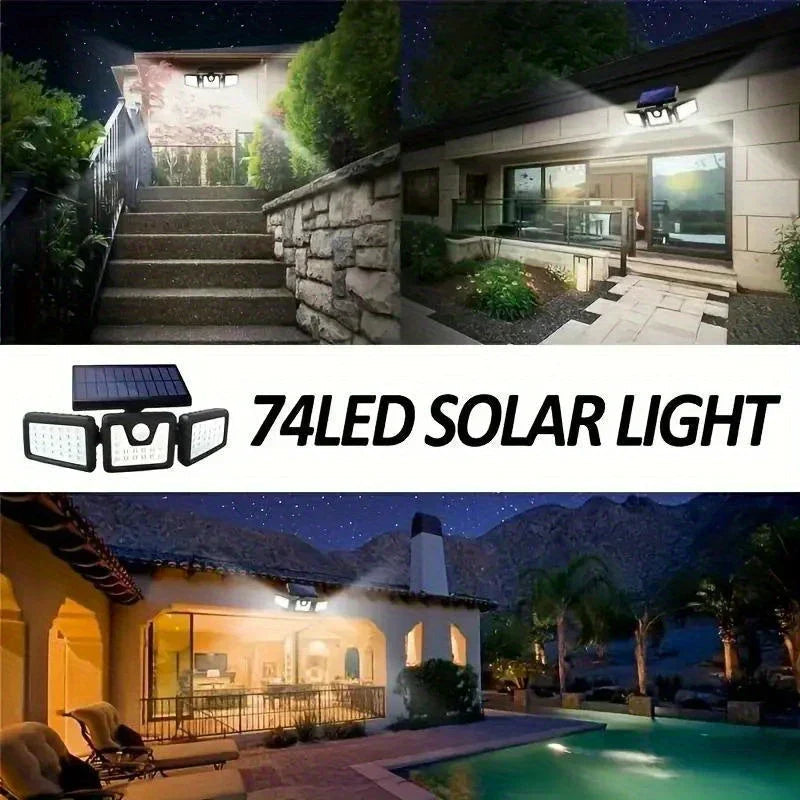 Mosrugs | Solar LED Floodlight with Motion Sensor – 3-Head Outdoor Security Lighting for Garden, Driveway & Garage