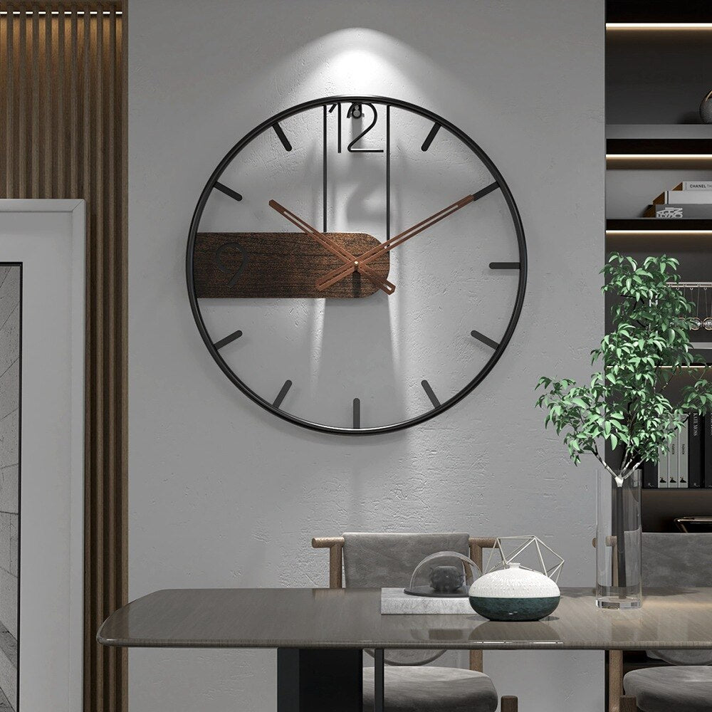 Mosrugs | Steel-Walnut Wall Clock | Modern Industrial Design with Walnut Wood