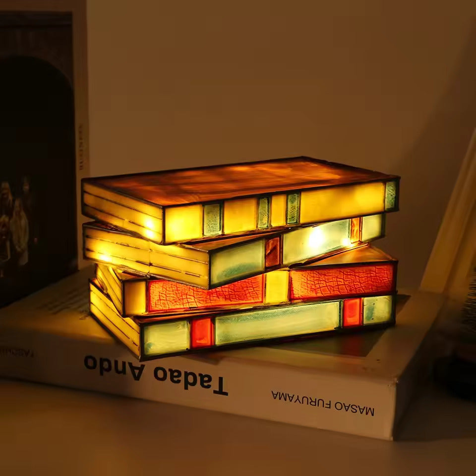 Mosrugs | Wireless Mosaic Book Lamp – Tiffany Style Decorative Table Light for Reading & Ambience