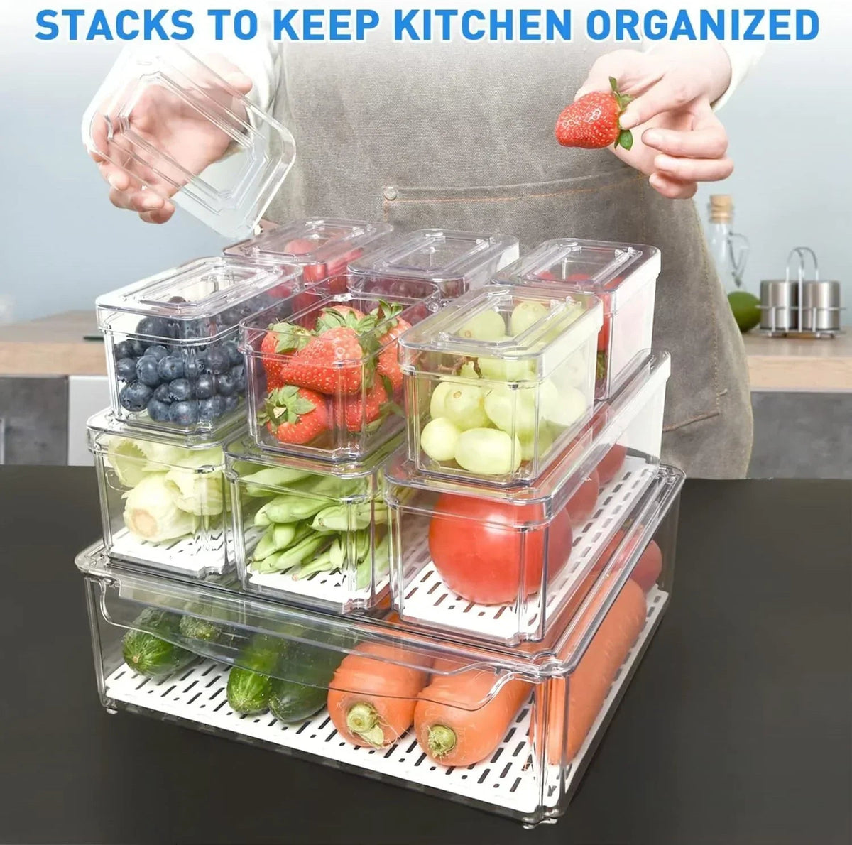 Mosrugs | Stackable Fridge Organiser Set – 10 Clear Storage Boxes for Freshness & Kitchen Order