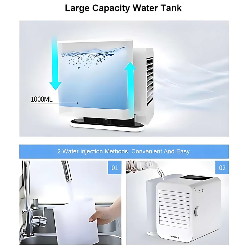 Mosrugs | Hexton | Portable MicroCool Mini Air Conditioner with 1000ml Water Tank | Personal Cooling & Humidifier