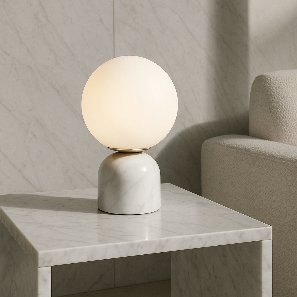 Mosrugs | Marnor | Marble Table Lamp with Glass Shade – Scandinavian Minimalist Design