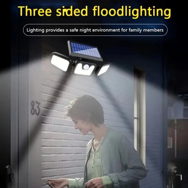 Mosrugs | Solar LED Floodlight with Motion Sensor – 3-Head Outdoor Security Lighting for Garden, Driveway & Garage