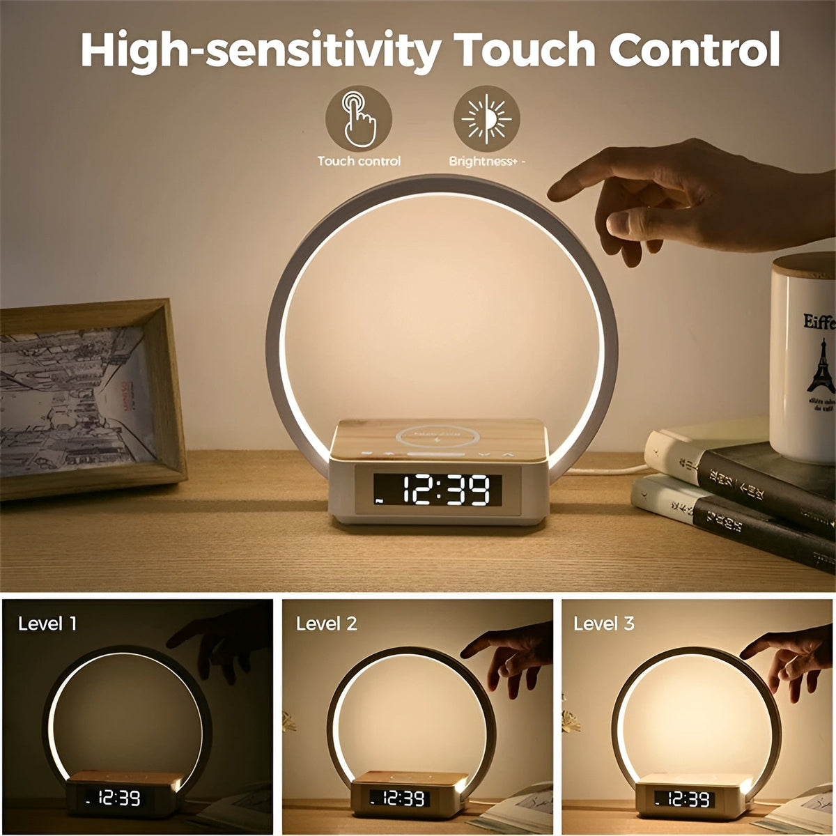Mosrugs | GlowMax 3-in-1 LED Table Lamp – Wireless Charger, Alarm Clock & Touch Control