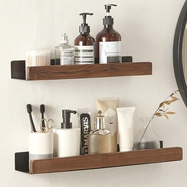 Mosrugs | Solid Wood Bathroom Shelf – No-Drill Wall Mounted Bathroom Organiser