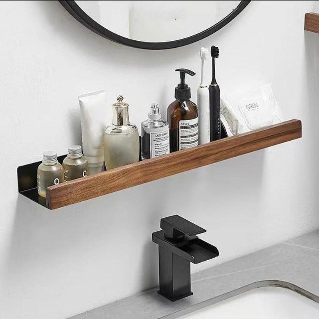 Mosrugs | Solid Wood Bathroom Shelf – No-Drill Wall Mounted Bathroom Organiser