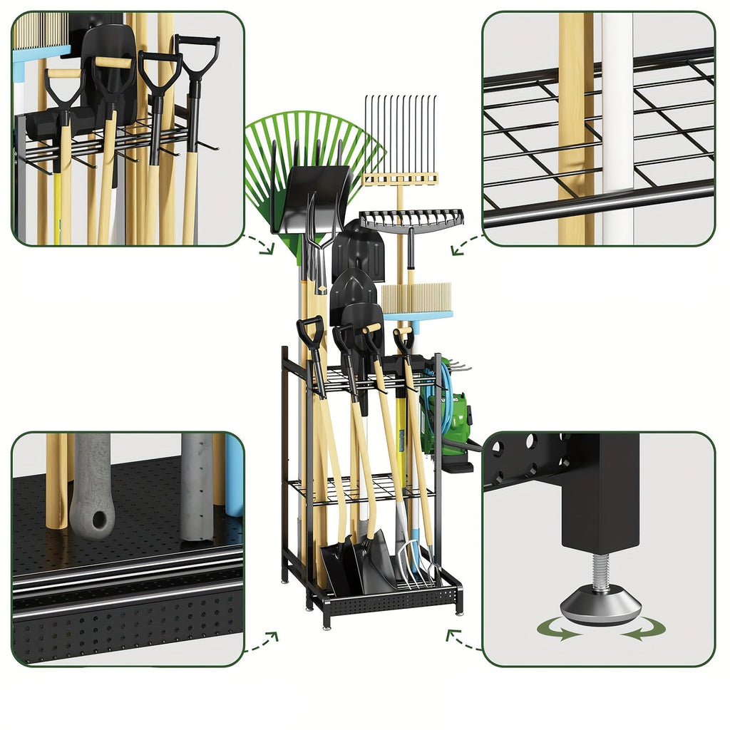 Mosrugs | Heavy-Duty Black Metal Garden Rack – Durable Outdoor Tool & Hose Storage Organiser