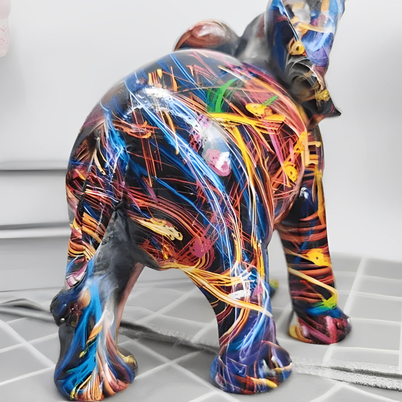 Mosrugs | Abstract Elephant Statue – Colourful African Design with Raised Trunk for Good Luck