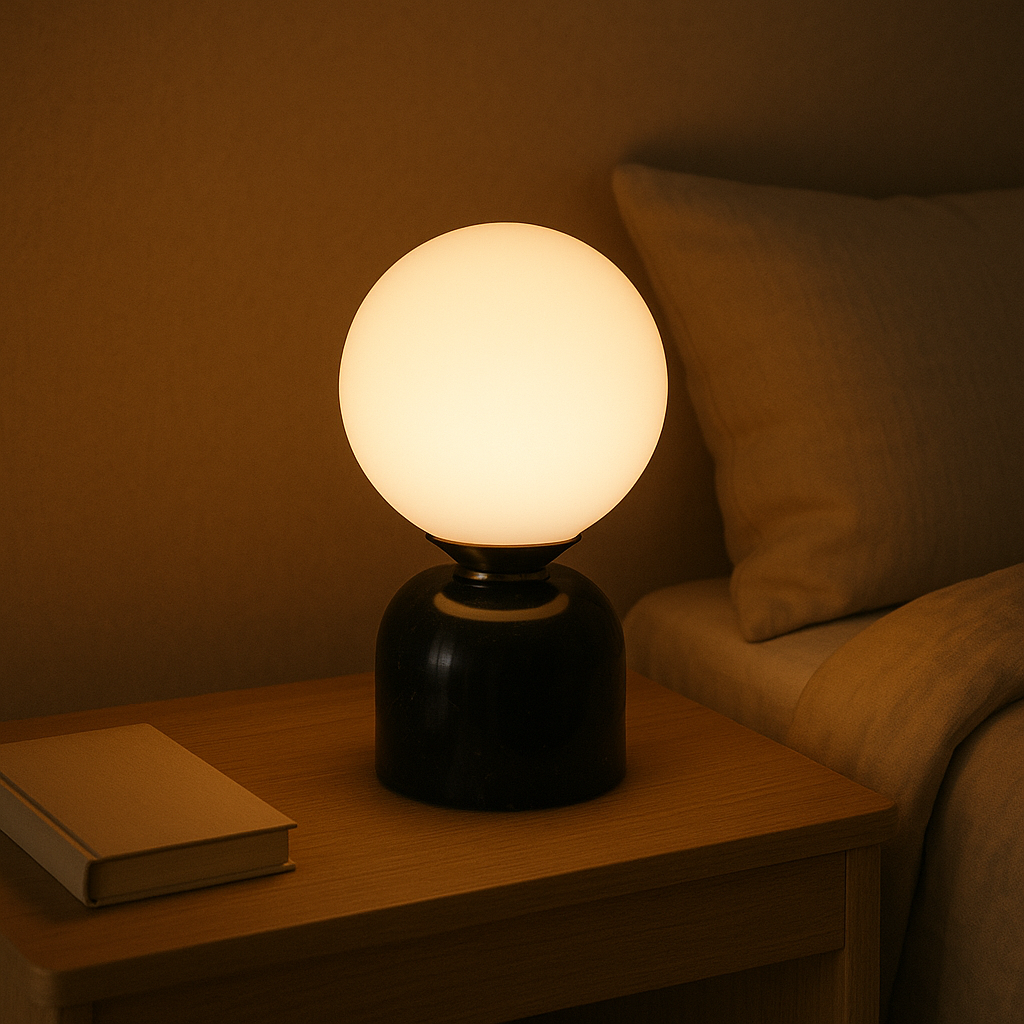 Mosrugs | Marnor | Marble Table Lamp with Glass Shade – Scandinavian Minimalist Design