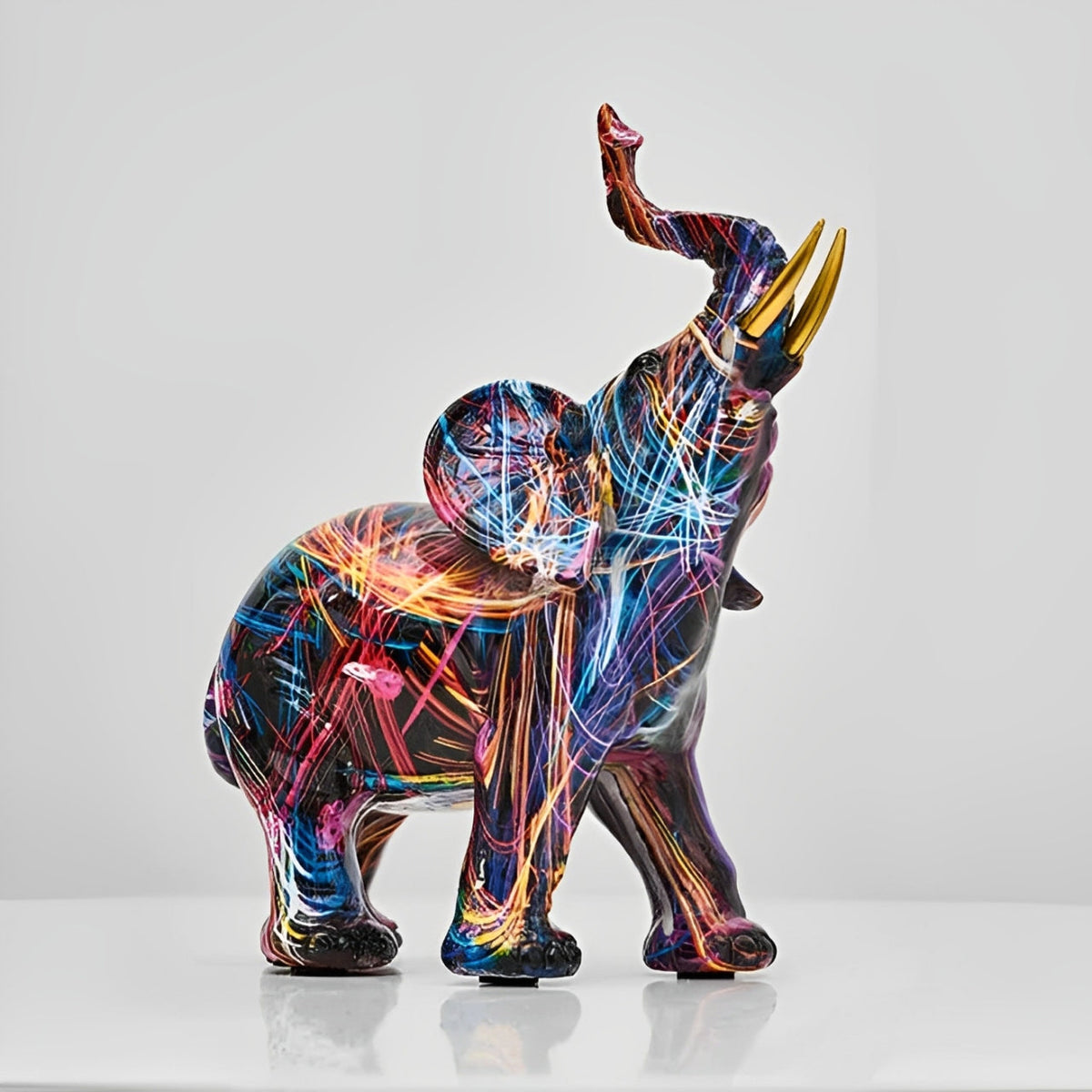 Mosrugs | Abstract Elephant Statue – Colourful African Design with Raised Trunk for Good Luck
