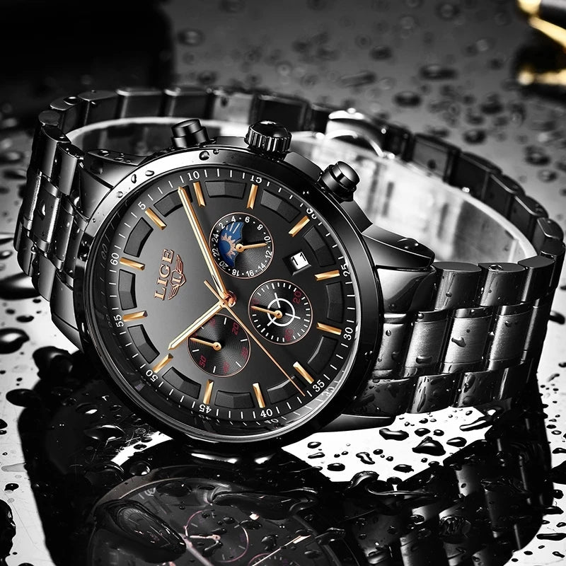 Mosrugs | VanguardTime | Military Black Steel Watch – Sleek & Sophisticated