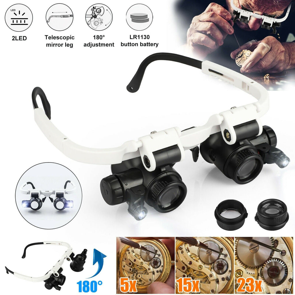 Mosrugs | Adjustable Headband Magnifier with LED Light & 8 Lenses – Perfect for Jewelry, Watch Repair & Engraving