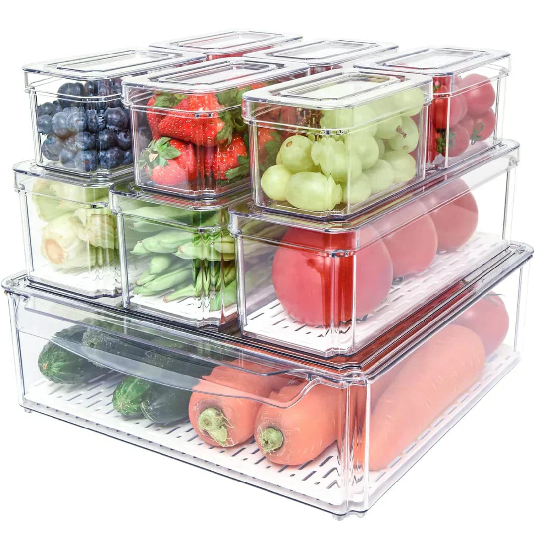 Mosrugs | Stackable Fridge Organiser Set – 10 Clear Storage Boxes for Freshness & Kitchen Order