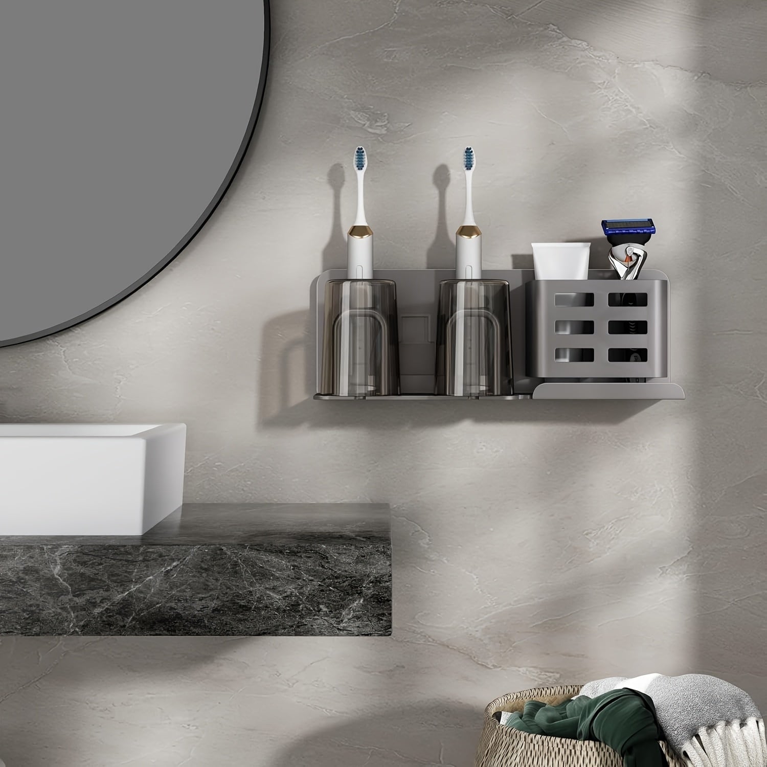 Mosrugs | BristleHub Wall-Mounted Electric Toothbrush Holder – Aluminium Bathroom Organiser with Drainage Holes