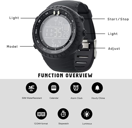 Mosrugs | Henry Waterproof Men’s Digital Sports Watch – Shockproof, Tactical & LED Backlit Outdoor Timepiece