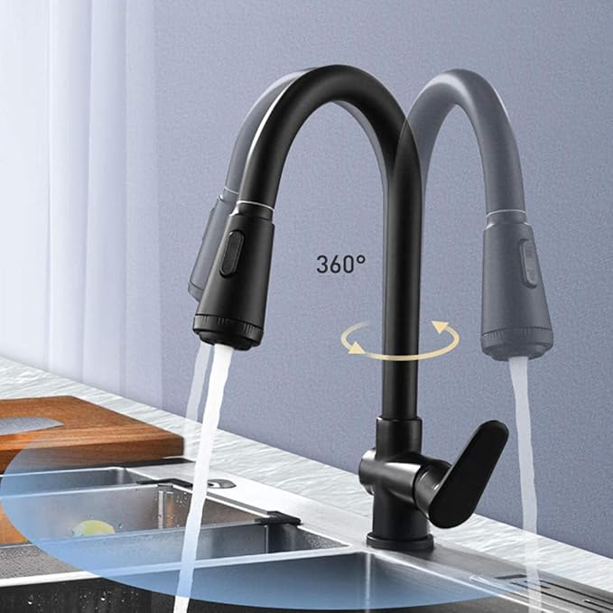 Mosrugs | Velvra Matte Black Pull-Out Kitchen Tap with Dual Spray & Single Lever Control