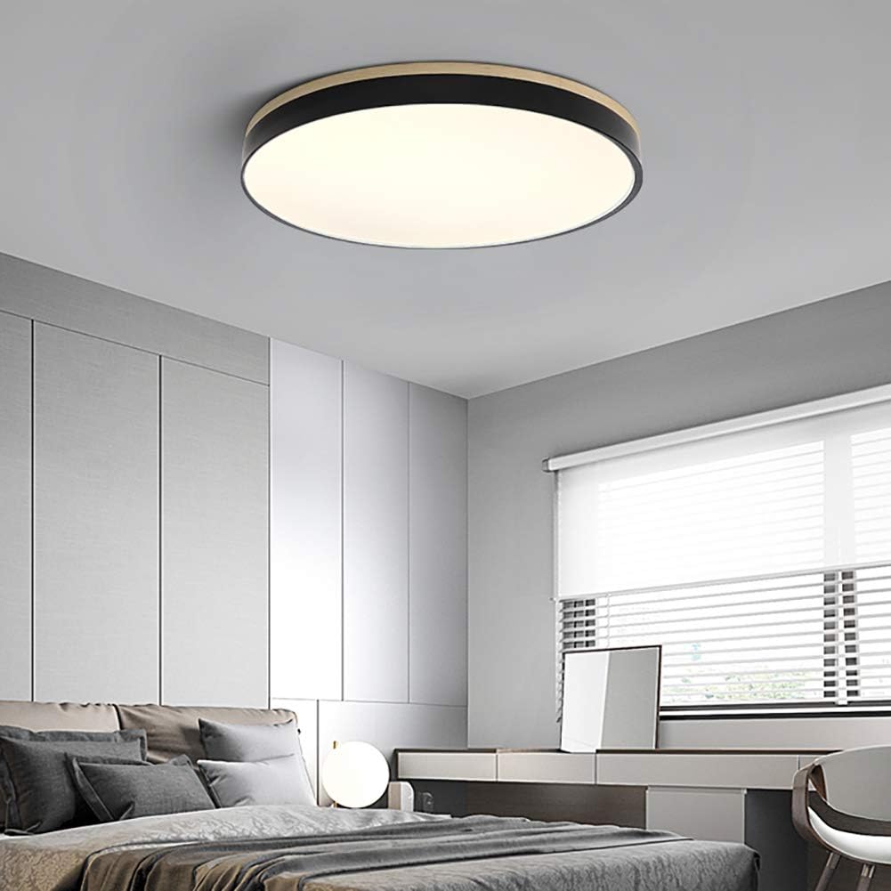 Mosrugs | Wooden Round Shape Flush Ceiling Light | LED. Solid Wood & Iron for Living Room. Dining Room & Hallway