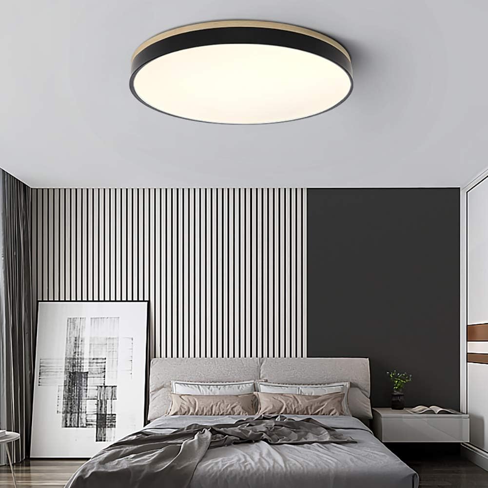 Mosrugs | Wooden Round Shape Flush Ceiling Light | LED. Solid Wood & Iron for Living Room. Dining Room & Hallway