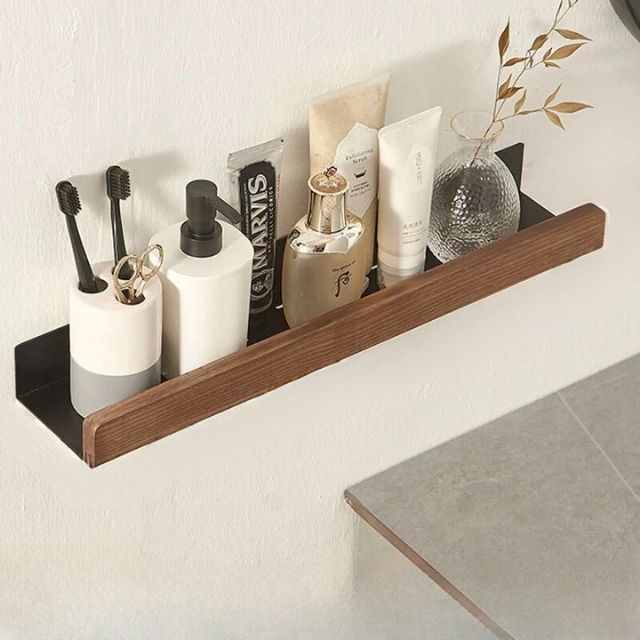Mosrugs | Solid Wood Bathroom Shelf – No-Drill Wall Mounted Bathroom Organiser