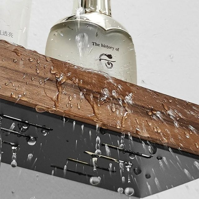 Mosrugs | Solid Wood Bathroom Shelf – No-Drill Wall-Mounted Organiser Rack
