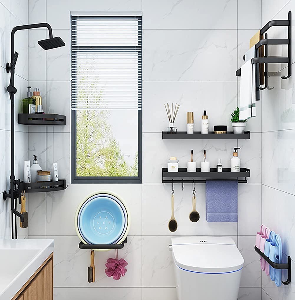 Mosrugs | FlexRack Wall-Mounted Bathroom Storage Shelf with Towel Holder – Space-Saving Aluminium Rack