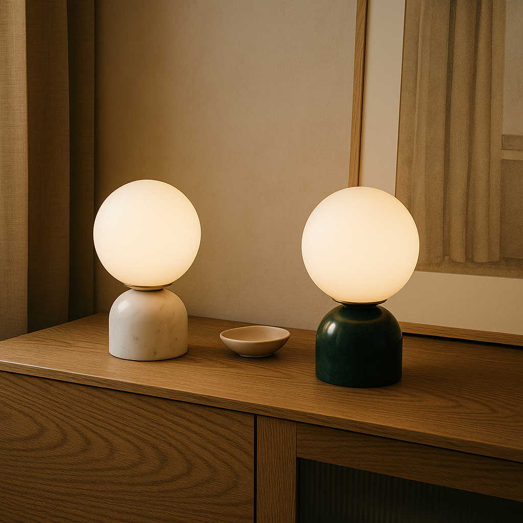 Mosrugs | Marnor | Marble Table Lamp with Glass Shade – Scandinavian Minimalist Design